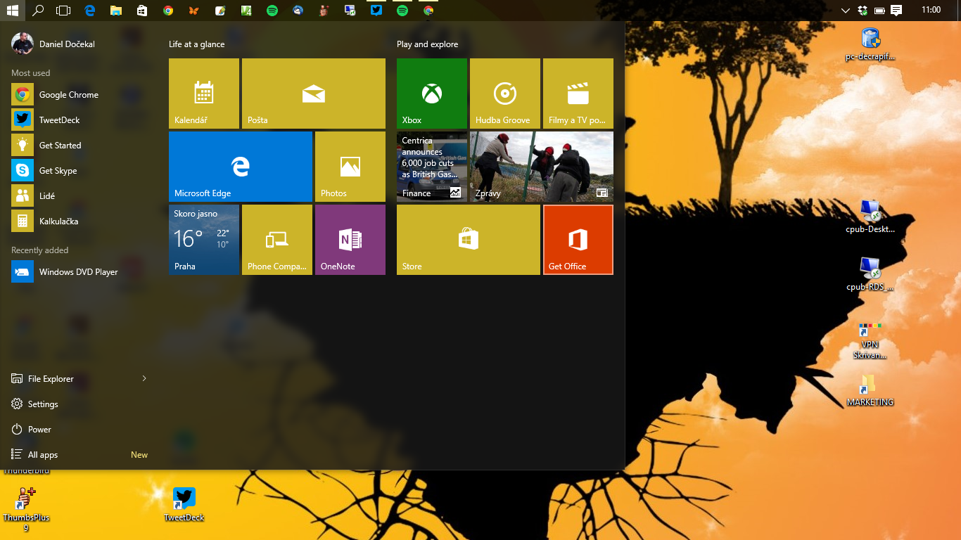 Windows 10 plocha a Start menu