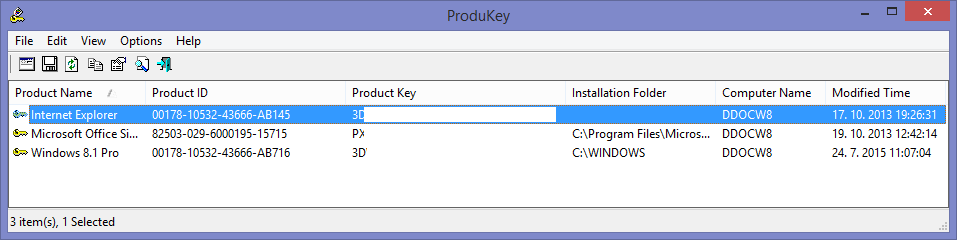 ProduKey v1.80 - Recover lost Windows product key (CD-Key) and Office 2003/2007 product key.