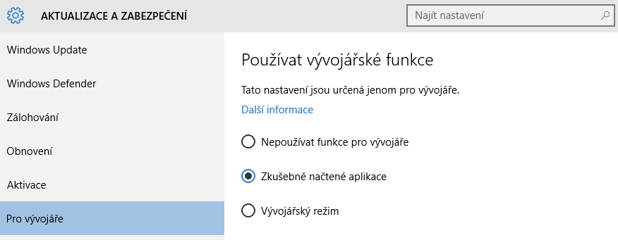 Windows 10 - Sideload aplikací